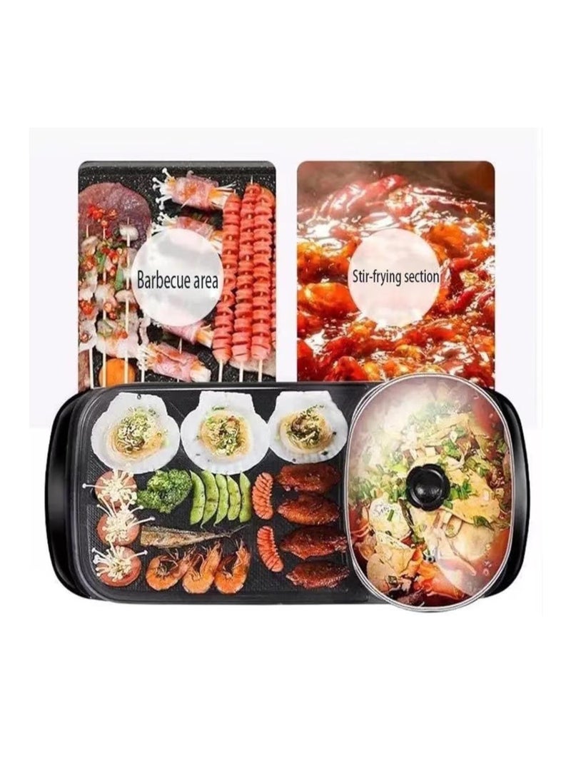 شواية كهربائية وقدر ساخن 2 في 1، بدون دخان، غير لاصق، قدر ساخن شابو شابو وشواية كهربائية للمنزل والحفلات والتجمعات العائلية - Image 4